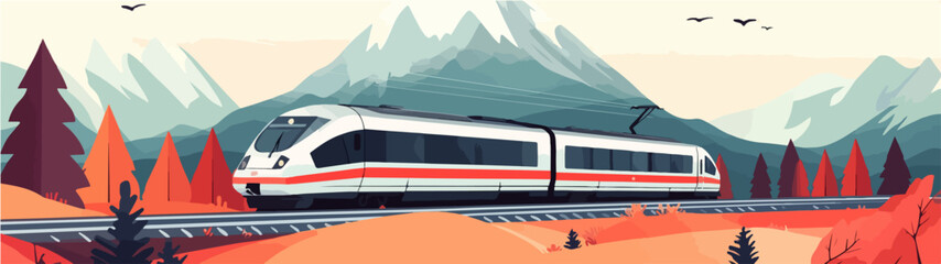 Naklejka premium Illustration of a modern high-speed train. Railway travel. Railroad.