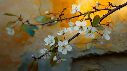 White Blossoms Against a Warm Textured Background