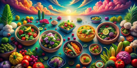 Fototapeta premium Surreal Photography: Vibrant Healthy Meals in Containers - Stock Photo