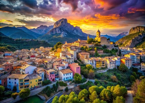 Surreal Polop Village: Dreamlike Houses and Majestic Sierra Nevada Mountains