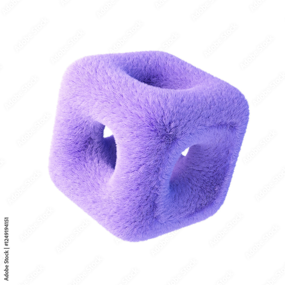 Poster Plush cube shape isolated on white background. 3d design element.