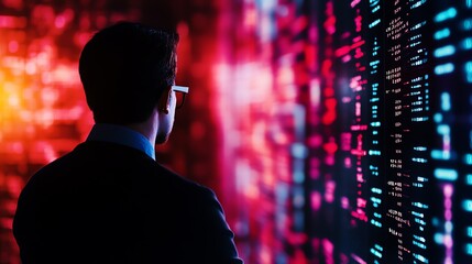 Person analyzing data on digital interface.