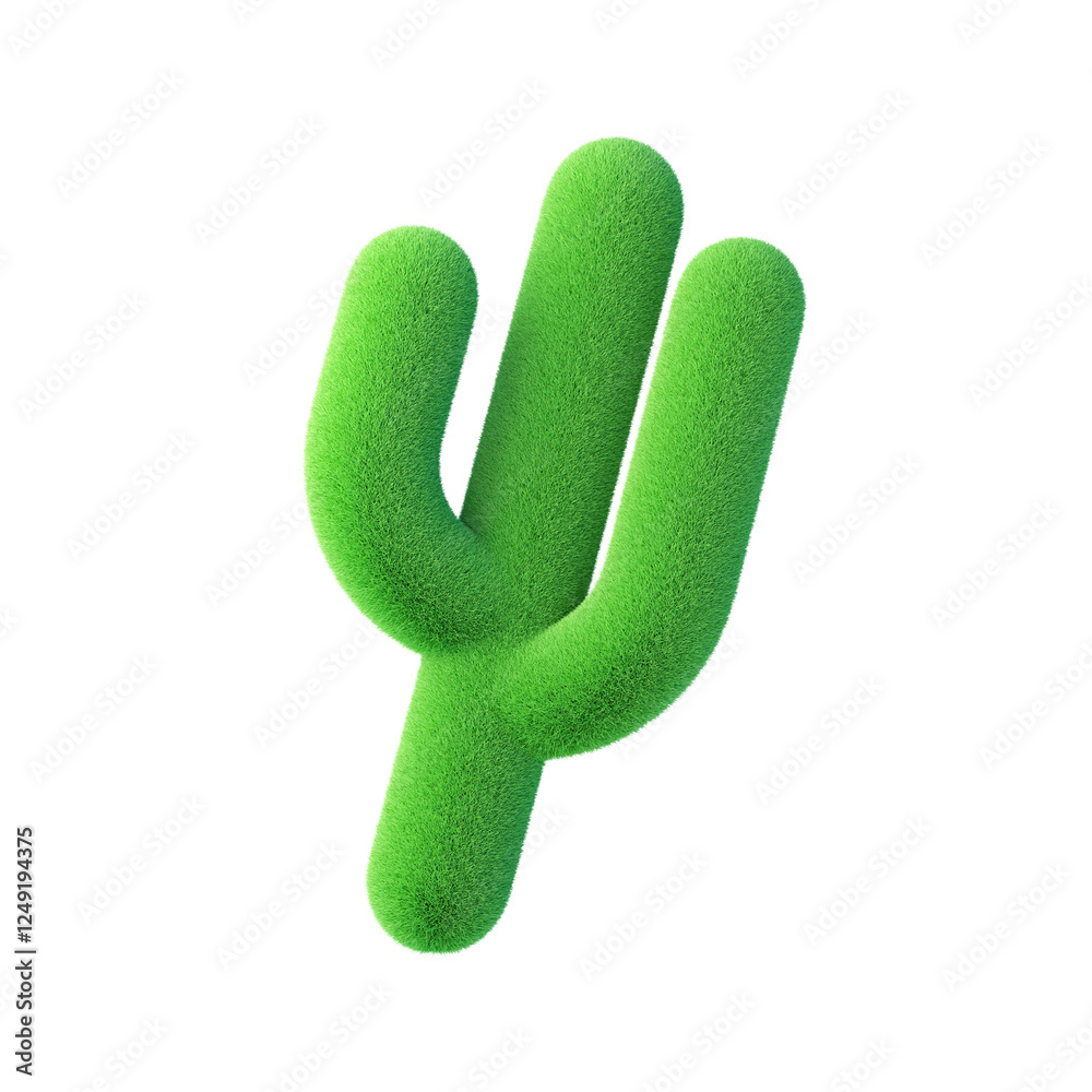 Poster fluffy cactus isolated on white background. 3d design element.