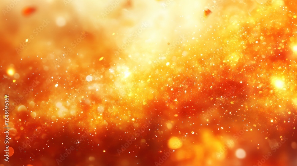 Poster abstract autumn background with warm orange and gold bokeh lights and falling leaves.