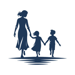 Mother and Children Silhouette: Mother’s Day Vector Art Illustration