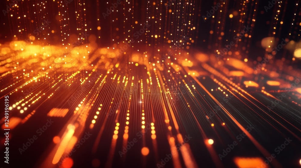 Poster Abstract background with glowing orange particles and lines, creating a dynamic and energetic visual effect.