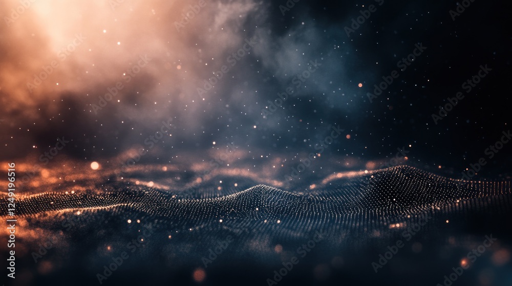 Aufkleber Abstract background with glowing particles and smoke, creating a mystical and futuristic atmosphere.
