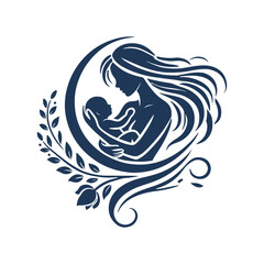 Mother’s Day Celebration with Newborn and Mother Silhouette Vector