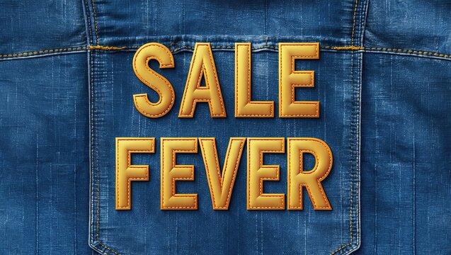 Prominent background showing denim fabric with large golden text that reads Sale Fever, conveying a sense of urgency and discount appeal