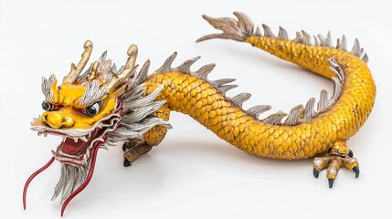 Fototapeta premium Yellow Dragon Statue On White Background