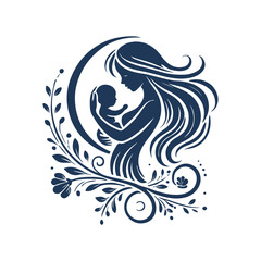 Mother’s Day Celebration with Newborn and Mother Silhouette Vector