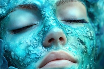 Fototapeta premium Blue water makeup on the face