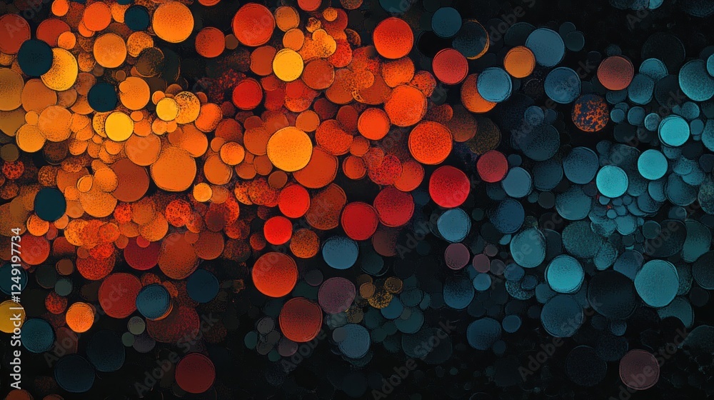 Poster abstract background with vibrant, overlapping circles in warm and cool tones.