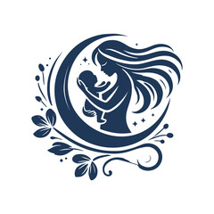 Mother’s Day Celebration with Newborn and Mother Silhouette Vector