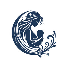 Mother’s Day Celebration with Newborn and Mother Silhouette Vector