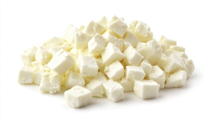 Close up of soy cheese cubes, a popular alternative to dairy cheese for a vegetarian or lactose intolerant diet. Soy products provide essential amino acids