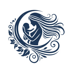 Mother’s Day Celebration with Newborn and Mother Silhouette Vector