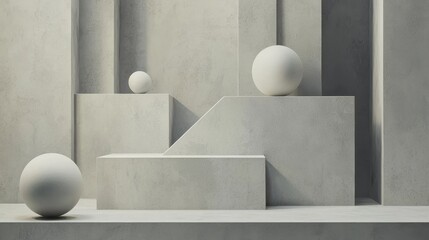 Monochrome Geometric Composition with Spheres and Cubes