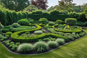 Naklejka premium Thriving Greenery Outline in Trimmed Landscape Design