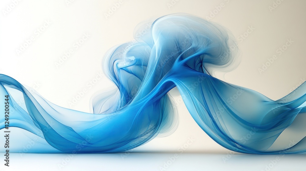 Poster abstract blue flowing wave design, dynamic movement, elegant curves, smooth texture, light backgroun