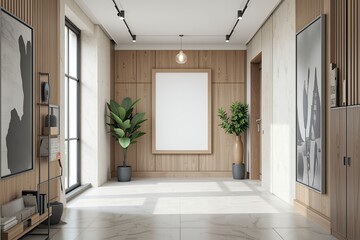 Modern Office Lobby: Clean Lines, Natural Light, and Green Accents