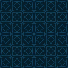 Subtle dark blue vector seamless pattern. Simple floral grid geometric ornament. Abstract minimal background texture with curved lines, flower silhouettes, lattice, repeat tiles. Stylish geo design