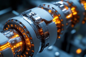 Fototapeta premium Close-up of industrial gears with glowing details