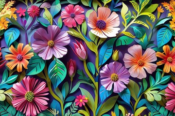 Picturesque Flower Borders with Vibrant Leaves and Cut-Out Designs