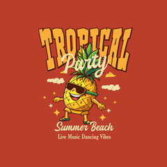 Fototapeta premium funny pineapple Tropical Party Summer Beach Live Music dancing fruit vector illustration