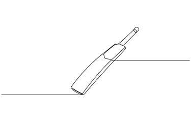 Professional cricket bat continuous single one line drawing, Continuous one line drawing cricket bat, ball, and wicket stumps isolated on white.