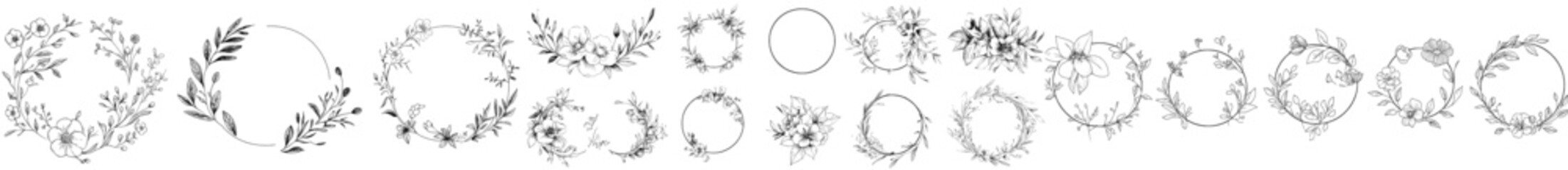 A large collection of round floral frames in modern style