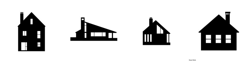 Concept of a flat house icon in black, designed as a simple button for website or app, isolated on a white background. Illustration in modern style