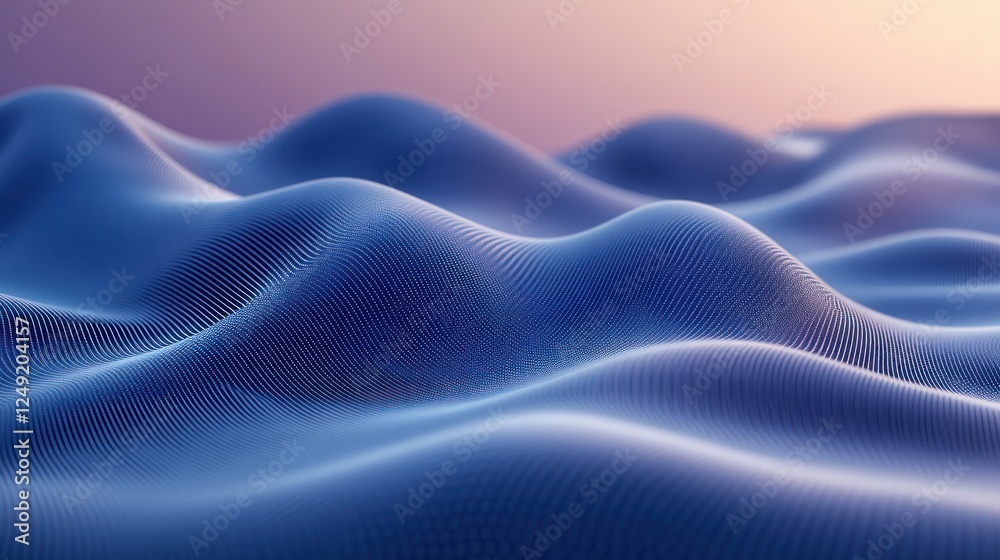 Poster Abstract blue wavy landscape with subtle light and shadow effects, creating a sense of depth and movement.