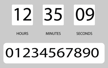 Flip countdown clock counter timer. Vector time remaining count down flip board with scoreboard of day, hour, minutes and seconds for web page upcoming event template design, under  construction page.