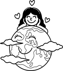 Hand drawn earth day cartoon doodle outline