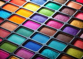 Vibrant Eyeshadow Palette: Close-Up View of Multicolored Makeup Shades for Color Matching & Selection