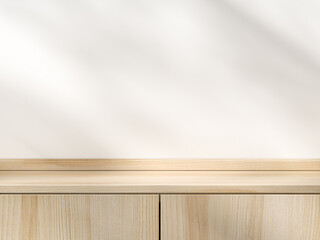 Natural Wooden Cabinet with Soft Light, Space for product presentation display. 3D illustration