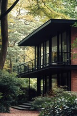 Contemporary architecture seamlessly integrates with the natural surroundings, creating a serene garden atmosphere that is beautifully illuminated by the warm afternoon sunlight