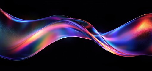 Iridescent Abstract Glass Shape Modern Design 3D Render with Colorful Flowing Light and Depth