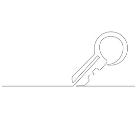 Continuous one line drawing of key. Single line drawing illustration of key for unlock ability. Key concept vector art. Doodle line illustration.