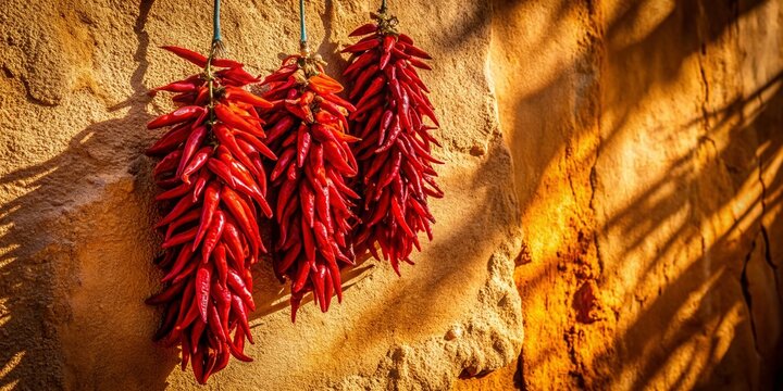 Vibrant Red Chili Ristra Hanging Against a Sunny Southwestern Wall