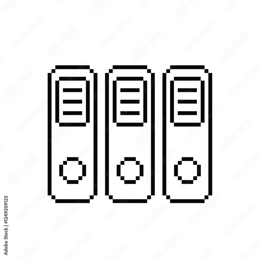 Poster pixel file folder icon. vector pixel office folder 8 bit logo for game