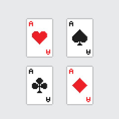 Pixel card suits icon vector for 8 bit cards jack poker 