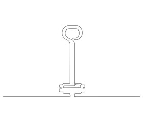 Continuous one line drawing of key. Single line drawing illustration of key for unlock ability. Key concept vector art. Doodle line illustration.