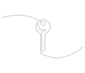 Continuous one line drawing of key. Single line drawing illustration of key for unlock ability. Key concept vector art. Doodle line illustration.