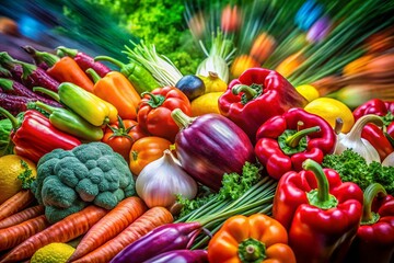 Vibrant Vegetable Collection: Long Exposure Photography of Colorful Fresh Produce