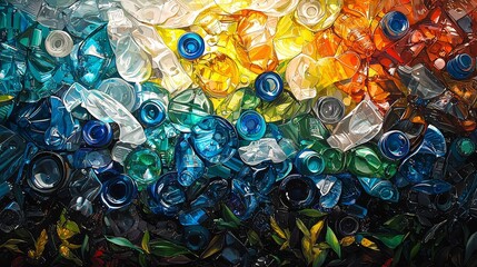 Plastic pollution crisis colorful bottles transforming our sea environmental art abstract concept a call to action