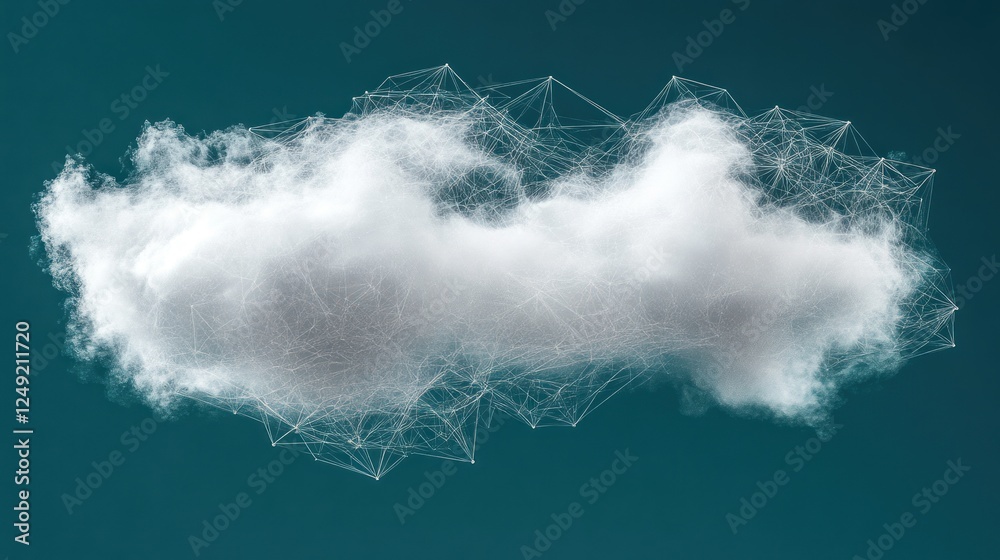 Poster abstract cloud with interconnected nodes, representing digital network or data storage.