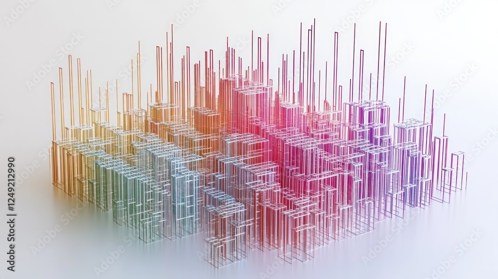 Aufkleber abstract colorful 3d structure resembling a city skyline, with pastel rainbow hues and translucent c