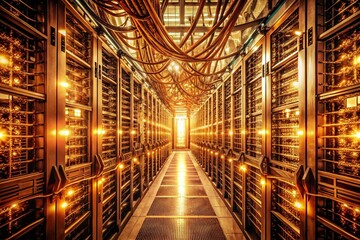 Vintage Data Center Server Room: Infinite Loop Glitch - Retro Tech Stock Photo